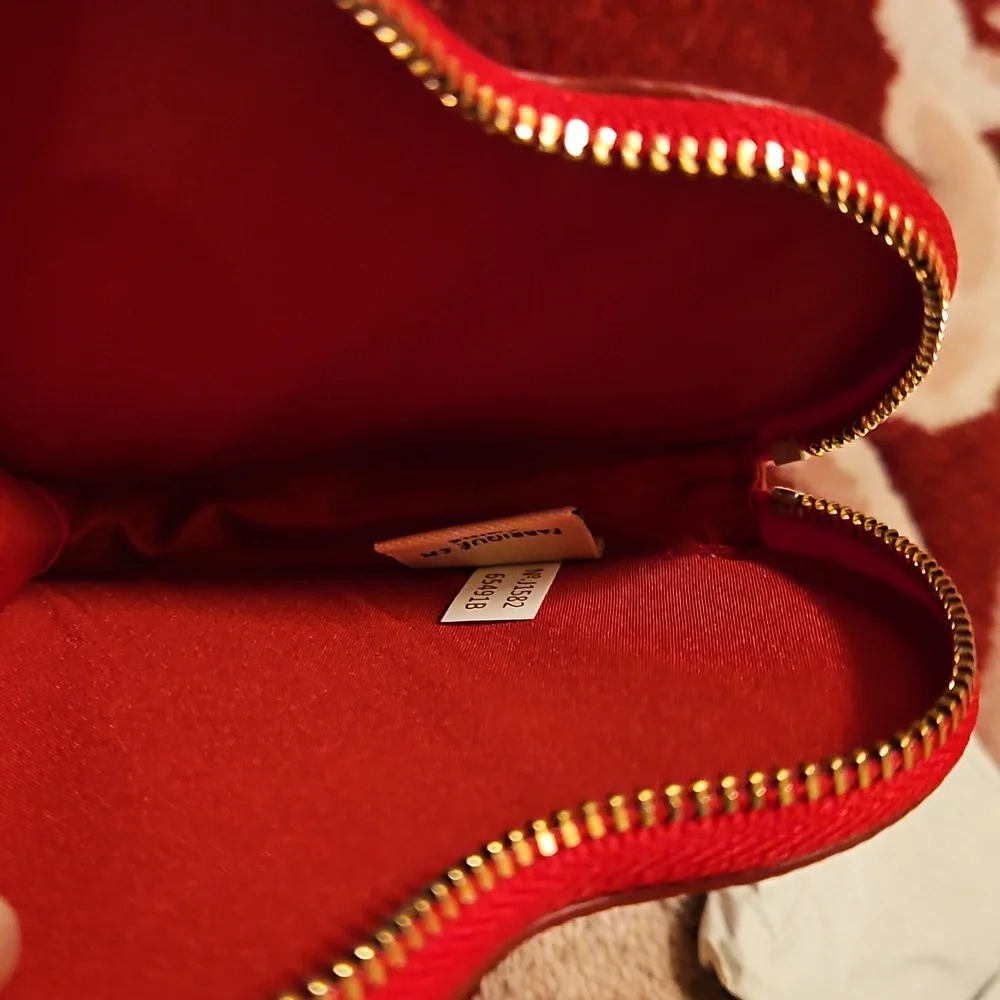Coach Edge Studded Heart Coin Case Zip Close Crossgrain Leather Red Goldtone NWT - Picture 9 of 15
